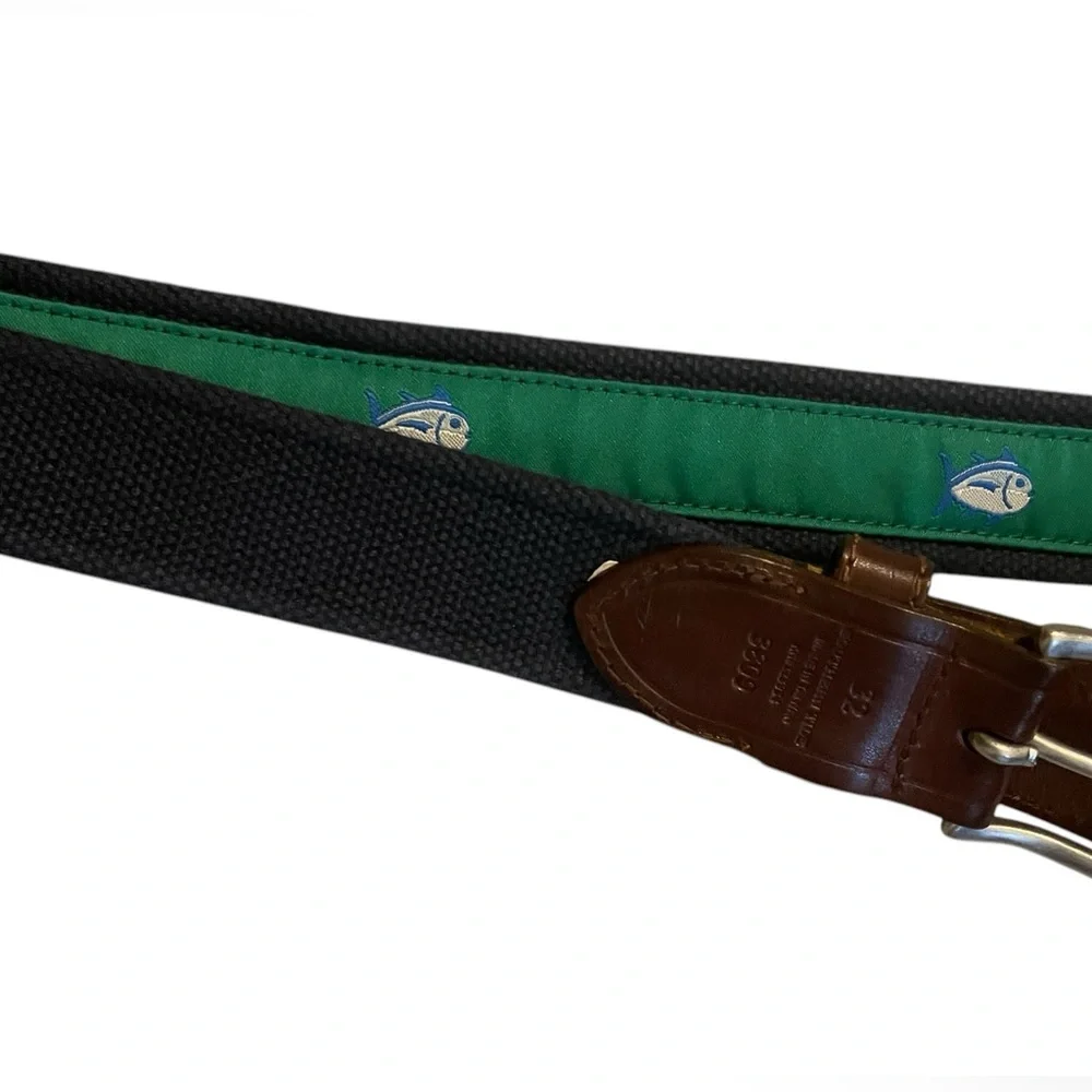Southern Tide 32 Blue Fish Leather Navy‎ and Green Belt